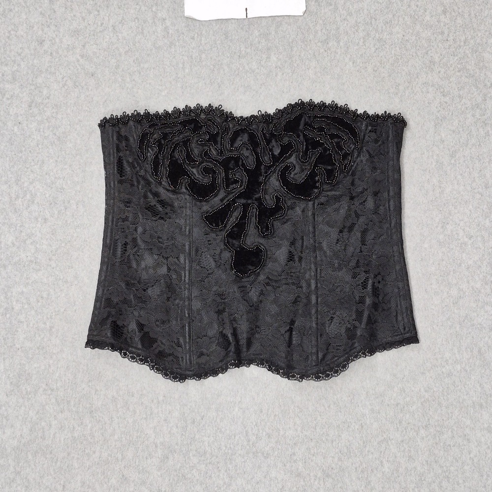 Victoria's Secret Women Corset 36 Black Boning Lace Embroidered Strapless